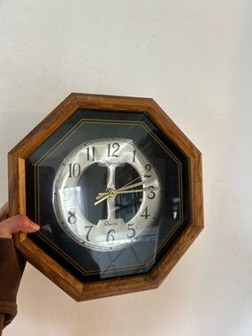 Vintage Dynasty Octagonal Wall Clock in Brown and Black